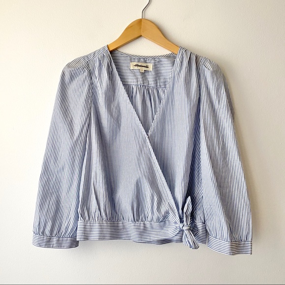 MADEWELL Wrap Top in Indigo Stripe M - Picture 2 of 8